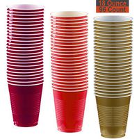18 oz Party Cups, 96 Count - Burgundy, Red, Gold - 32 Each Color