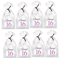 Sweet 16th Birthday Pink and Black Party Favor Bags with Ties - 12pack