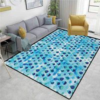 YucouHome Navy and Teal Moon & Stars Kids Rooms Nursery Decor Mats, Abstract Blue Watercolor Drops Aquarelle Art Rain Teardrop Quirky, Easy Maintenance Area Rug Living Room Bedroom Carpet(6'x 9')
