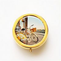 RhyNSky Time Of Riding A Bicycle Mini Portable Pocket Pill Box Case Holder for Purse, 3 Compartments, Gold, FG636