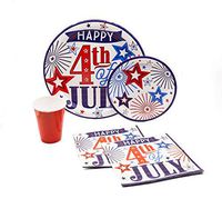 Happy 4th of July Pack! Disposable Paper Plates, Napkins and Cups Set for 17 (With free extras)