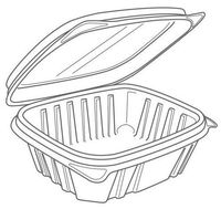 24oz Ribbed Rectange Deli Containers with Hinged Lids Compostable Biodegradable 200/case