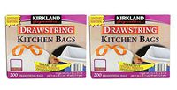 Kirkland Signature Drawstring Kitchen Trash Bags, 13 Gallon, 200 Count (2 Boxes)