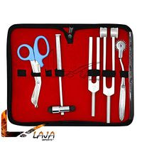 LAJA Imports 6 Piece Diagnostic Kit Medic Student - Reflex Hammer and Tuning Fork Set C 128 and C 512. Includes A Wartenberg Pinwheel and A Premium Teal Steel Bandage Scissor 5.5”