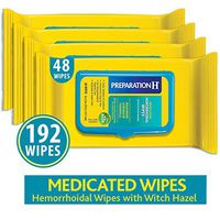Preparation H Flushable Medicated Hemorrhoid Wipes, Maximum Strength Relief with Witch Hazel & Aloe, Pouch (2 x 48 Count, 96 Count) (2 Sets(96 Count))