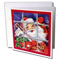3dRose Santa Waving from Outside the Window with Candy Cane and Holly Greeting Cards, Set of 6 (gc_172763_1)