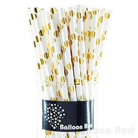 Biodegradable Paper Drinking Straws (Premium Quality), Pack of 100, Polka Dot - Metallic Glossy Gold