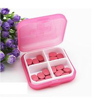 Arce Travel Portable Mini 4 Slots Candy Colors Plastic Storage Box Small Kit Medicine Drug Pill Case(Pink)