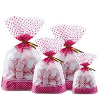 HugeDE 50 Pcs Cellophane Bags Treat Bags Gift Wrapping Bags Cookies Dessert Bags