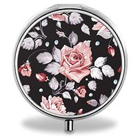 IMLONE Pill Organizer, Customized Rose Flower Pill Boxes with 3 Components and Mirror for Travelling and Daily Needs