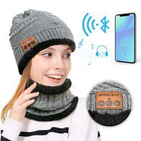 MEETYOO Bluetooth Beanie Hat, Winter Knit Beanies Neck Warmer Scarf Set with Wireless Stereo Music, Built-in Microphone for Hand-Free Calling, Sport Thermal Slouchy Hat for Skiing Running