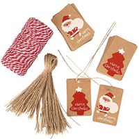 Merry Christmas Gifts Tags Set, Holody 100PCS Kraft Paper Present Labels with 100PCS Twine String(25CM) with Red Cotton Bakers Twine(100M) for Xmas Gifts Wrapping & DIY Crafts