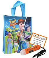 Toy Story 4 Buzz & Woody Medium Reusable Halloween Bag & Mini Safety Flashlight! Plus"If I'm Lost" Sticker Bundle!