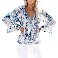 Emimarol Womens Shirts Off The Shoulder Tops Long Bell Sleeve Flared Casual Loose Blouses Shirts