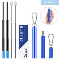 Collapsible Straws for Drinks, Stainless Steel Straws Drinking Reusable, Portable Telescopic Straws with Carry Case, Carabiner and Cleaning Brush, Metal Straws for 20&30 oz Yeti Tumbler(2 Pack,Blue)
