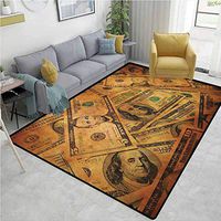YucouHome Money Non Slip Area Rug Girls Bedroom, Grunge Style Background with Fiver Sawbuck and Century Note Important Figures, Fashionable High Class Living Bedroom Rugs(2.5'x 7') Pale Green Brown