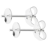 50pcs Hypoallergenic Earring Posts | Silver Plated Brass Stud Earrings 4mm Small Setting Pearl Cup with Earnut Safety Backs CF219-4