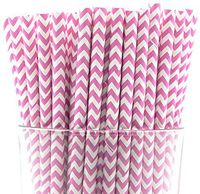 Pack of 300 Baby Pink Chevron Biodegradable 4-Ply Paper Drinking Straws (Compostable, Non-toxic, BPA-free)