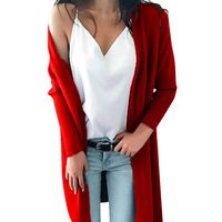 Franterd Women Knitted Sweater Long Sleeve Open Front Cardigan with Pocket Autumn Thin Long Sweater Coat Tops