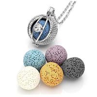 JOVIVI Silver Aromatherapy Essential Oil Diffuser Necklace CZ Crystal Evil Eye Locket Pendant + 6 Dyed Lava Stone Beads w/Box
