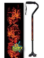 Adjustable Walking Cane Foam Handle Quad Footed Four Pointed Cane Tip Real Flames Design