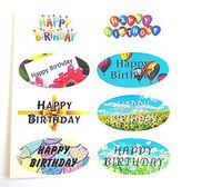 Minilabel Mini Sticker Pack, 16 Happy Birthday Oval Seal Labels, For Gift Wrapping, Cards
