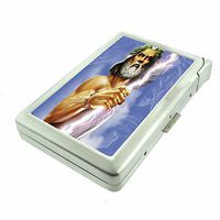 Cigarette Case with Built in Lighter Greek God Zeus S1 Smoking King Size Cigarettes Silver Metal Wallet 4" X 2.75" RFID Protection Mythology