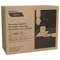 Cascades PRO N010 Select Beverage Napkins, 1 Ply, 8 1/2 x 8 1/2, White, 1000/PK, 4000/Carton