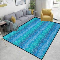 Nautical Moiré Kids' Rugs, Abstract Waves Cartoon Sea Shipping Transport Ornament Nature Waterscape, Durable Carpet Area rug - Living Dinning Room Bedroom Rugs and Carpets(8'x 10') Blue Teal Turquoise