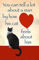 "You Can Tell a Lot About a Man By How His Cat Feels About Him" Greeting Cards, Gray Tabby Cat, By Deborah Julian