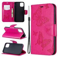 Cfrau Wallet Case with Black Stylus for iPhone 11 6.1" 2019,Pretty 3D Butterflies Embossed Magnetic Flip PU Leather Card Slots Kickstand Wrist Strap Case for iPhone 11 6.1" 2019 - Hot Pink