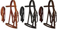 Horse Pony Cob Mini Leather English Bridle with Raised Browband, Braided Leather Reins, and Adjustable Caveson. (Dark Oil, Cob)