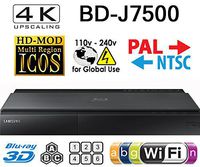 SAMSUNG J7500 - 2K/4K Upscale - 2D/3D - Wi-Fi - Dual HDMI - Region Free Blu Ray Disc DVD Player - PAL/NTSC - USB - 100-240V 50/60Hz for World-Wide Use & 6 Feet Multi System HDMI Cable