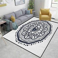 YucouHome Occult Sports Area Rug Pad, Realistic Retro Eye Pattern in Round Form Micro Cosmos Design Print, Durable Carpet Area Rug - Living Dinning Room Bedroom Rugs and Carpets(2.5'x 7') Blue White