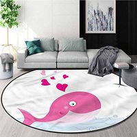 RUGSMAT Whale Modern Machine Washable Round Bath Mat,Cartoon Giant Ocean Mammal Coffee Table Mat Non-Skid Living Room Carpet Diameter-35