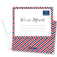 24 Red White Blue Striped Border Fill-in Moving Announcements and Envelopes