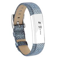 POY Replacement Bands Compatible for Fitbit Alta and Fitbit Alta HR, Genuine Leather Wristbands, Blue