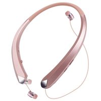Wireless Headphones Neckband, Retractable Bluetooth Headset HD Stereo Earbuds Earphones with Mic, Vibrating Call Alert (Rose Gold)
