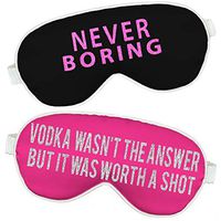 Funny Sayings Sleep Mask - Set of 2 Never Boring Black/White Sleep Mask & Wasn't The Answer Hot Pink/White Sleep Mask Gift Set for Hipsters - Blackout Mask Boring Blk/Shot Hpk
