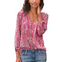 Alangbudu Women V Neck Button Down Long Lantern Sleeve Shirt Tunic Casual Loose Fit Pullover Ruced Back Blouses Tops Hot Pink