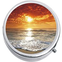 Orange Sunset Beach Medicine Vitamin Pill Box