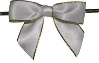 BAYWIND LTD; Large White with Gold Edge Twist Tie Bows- 100pc