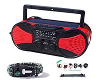 Solar + Hand Crank AM FM NOAA Weather Emergency Radio + Music Player + USB 2000mAh Phone Charger & LED Flashlight w/SOS Bonus Survival Paracord Bracelet Flint Fire Starter Compass Whistle