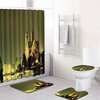 Naiflowers 4 Piece Bath Shower Curtain Sets, Notre Dame de Paris Bathroom Shower Curtain & Toilet Mat & Lid Cover & Non Slip Rugs, Washable Shower Bath Curtain Carpet for Tub Living Room (B)