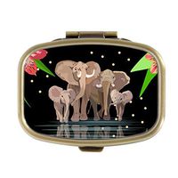 Cecillia Elephant Family Pill Box Decorative Boxes Bronze Rectangular Pill Case Medicine Tablet Holder Wallet Organizer Case for Pocket or Purse