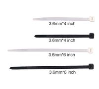 200 Pack Cable Zip Ties Nylon Zip Self-Locking Wire ties 4+6 Inchs assortment pack, Width 0.14 Inch (200 PCS, Black & White)