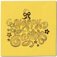 Easter Eggs Gift Pack 100 Napkins Yellow - Gold Foil Cocktail