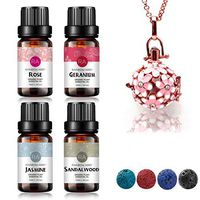 RAINBOW ABBY 4-Bottle Essential Oil Necklace Set with 4 Aroma Spread Stones, (Rose, Geranium, Jasmine, Sandalwood) Pink Pendent 31.5" Gold Chain
