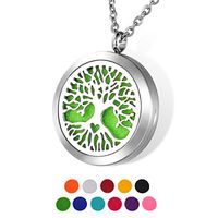 HOUSWEETY Aromatherapy Essential Oil Diffuser Necklace-Stainless Steel Locket Pendant,11 Refill Pads (Engraving)