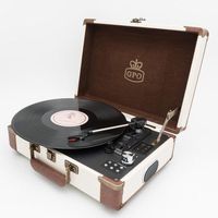 GPO Ambassador Bluetooth Turntable 3-Speed, Built-In Stereo Speakers and USB Stick for Recording Vinyl to MP3 - Cream / Tan